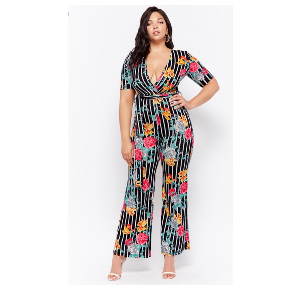 Forever 21 Floral Striped Jumpsuit